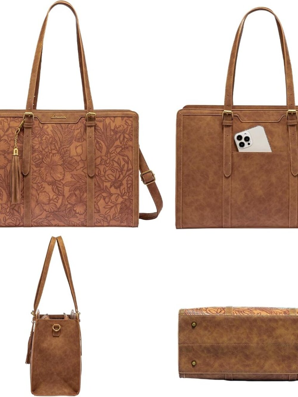 Laptop Bag for Women Vintage Leather Work Tote 15.6 inch Large Capacity Computer - Picture 6 of 8